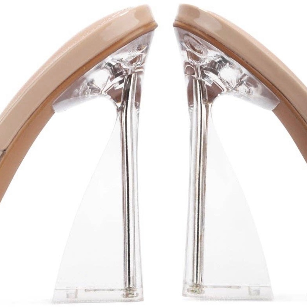 🩵 LAST ONE 🩵 Cape Robbin Clear Asymmetrical Block Heels - Patent Nude - Picture 2 of 6